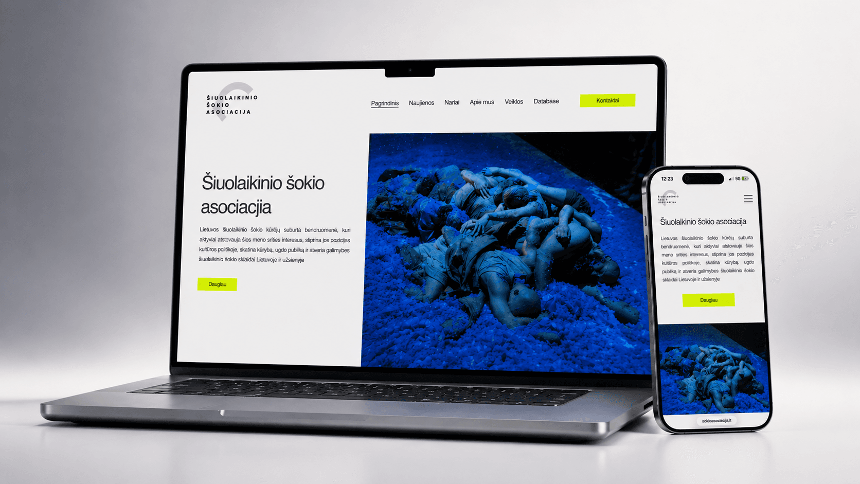 Šiuolaikinio šokio asociacija projekto pagrindinis svetainės vaizdas